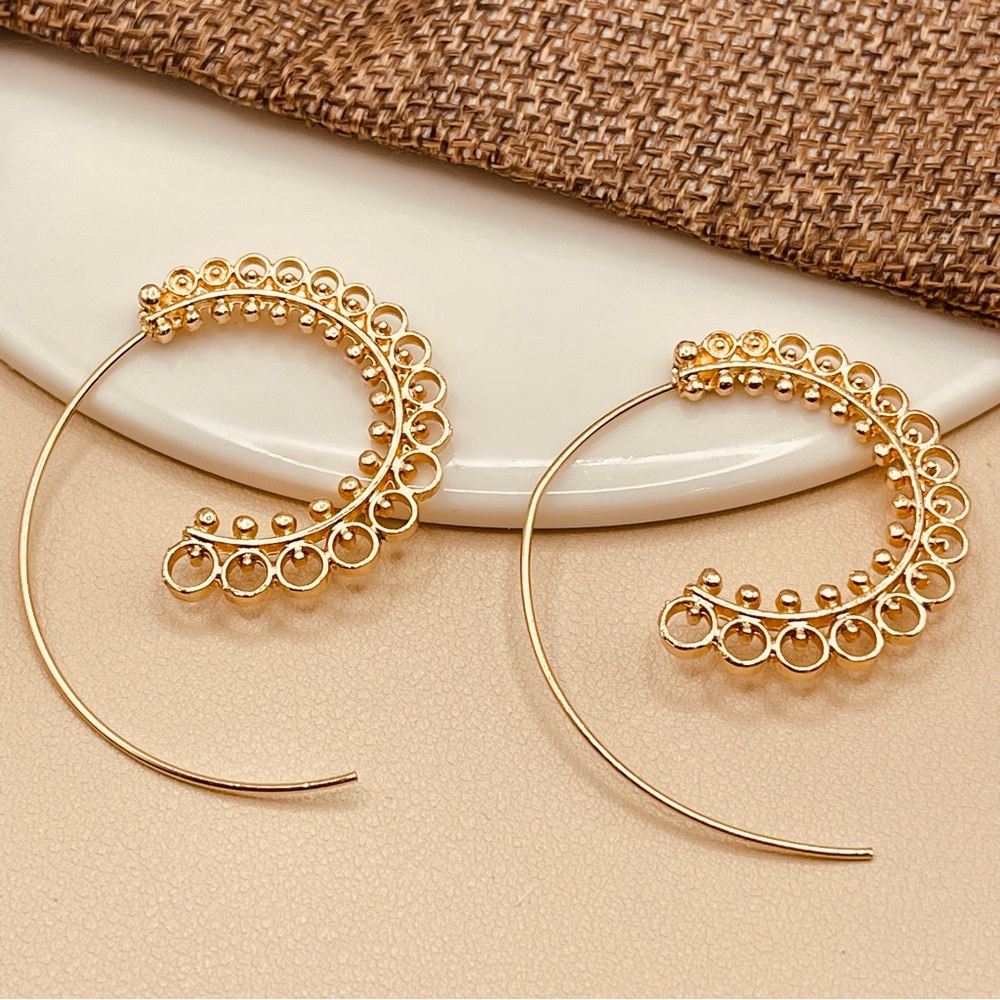 Bohemian Vintage Gold Spiral Hoop Earrings